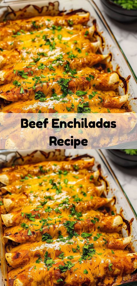 Easy beef enchiladas with cheesy goodness. A family favorite for any meal! Mexican Meal Recipes, New Mexican Enchiladas, Enchilada Easy Recipe, Good Easy Mexican Recipes, Taco Meat Enchiladas Ground Beef, Easy Enchilada Recipes, Mexican Enchiladas Recipe, Easy Apartment Dinners, Mexican Casserole Recipes For Dinner