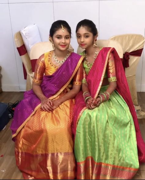 Langa Blouse, Kids Fashion Swag, Pattu Pavadai, Lehenga Saree Design, Engagement Hairstyles, Kids Wear Girls, Bridal Sarees South Indian, Half Saree Lehenga, Half Sarees