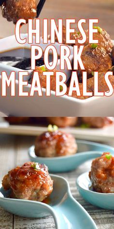 Easy Party appetizer meatballs with an asian flair. Char Siew style sear with tangy/sweet dipping sauce. #partymeatballs #meatballs #appetizermeatballs #appetizers Chinese Pork Meatball Recipe, Chinese Pork Meatballs, Chinese Starters Appetizers, Chinese Meatballs Asian Style, Sweet Dipping Sauce, Chinese Meatballs, Asian Pork Meatballs, Chinese Appetizers, Char Siew