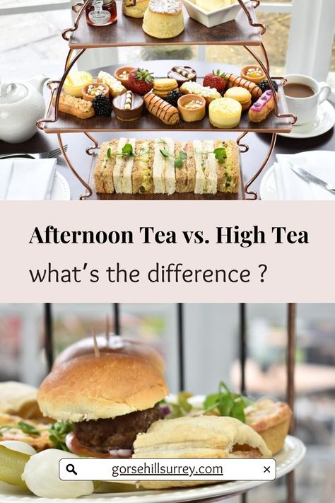 Uncover the fascinating differences between afternoon tea and high tea traditions. From the elegant light bites of afternoon tea to the heartier evening meal of high tea, explore these quintessentially British customs. Learn the proper etiquette and historical origins of both beloved traditions. Discover more: gorsehillsurrey.com/explore/blog/afternoon-tea-vs-high-tea Hosting Afternoon Tea, Traditional Afternoon Tea, High Tea Inspiration, English Tea Party Aesthetic, Hi Tea Menu Ideas, High Tea Menu Ideas, Evening Tea Snacks, Afternoon Tea Menu Ideas, Evening Tea Time