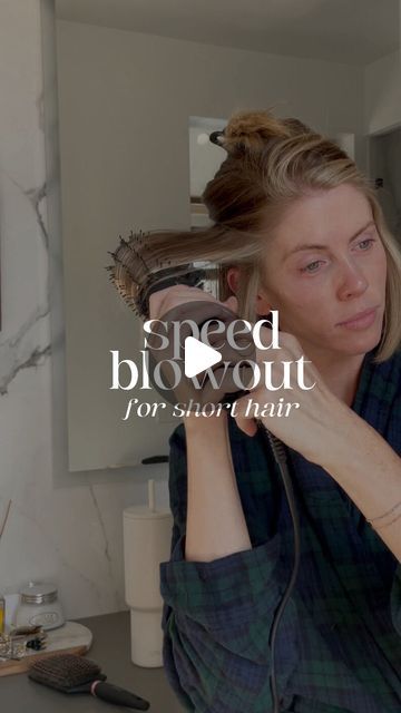 Jocelyn McClellan on Instagram: "My speed blowout routine for short hair! For those days I’m in a rush and don’t have time to curl or style my hair after blow-drying, I start with my regular blow dryer and then switch to my heated round brush for the top layer. This way, I can finish blow-drying and styling simultaneously! A heated round brush is a game changer that I think everyone needs in their life 🤌🏼 Do you have a heated round brush?! I am using L’ange’s Le Volume brush, but there are so many out there. What are your thoughts on this hair tool? *Filmed before my most recent cut & color #hair #hairtips #beauty #beautytips #shorthairstyle #shorthairlife #shorthairtips #shorthairtutorial #hairtransformation #hairstyles #hair #hairinspo #hairspo #hairinspiration #hairtutorial #easyhair Self Blow Dry Hair, How To Use Hair Dryer Brush, Blow Dry Brush Hairstyles, Best Ways To Blow Dry Hair, Blow Drying Layered Hair, Blowout Dryer Brush, Curl Hair With Blow Drier, How To Use A Roller Brush Hair, Heat Brush Tutorial