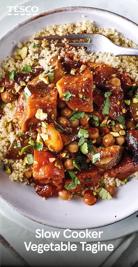 Slow Cooker Tagine Recipes, Slow Cooker Tagine, Simple Vegan Slow Cooker Recipes, Slow Cooker Couscous, Easy Slow Cooker Recipes Uk, Vegan Recipes Slow Cooker, Veggie Slow Cooker Meals, Slow Cooked Vegetables, Vegetarian Stew Recipes Slow Cooker