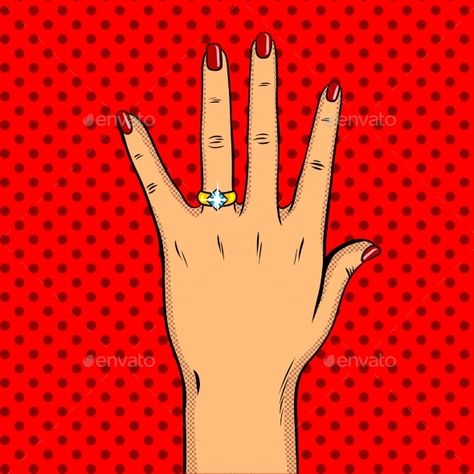 Ring On Hand, Wedding Ring Icon, Diamond Illustration, Ring Vector, Pop Art Vector, Ring Icon, Illustration Comic, Chibi Cat, Hand Pillow