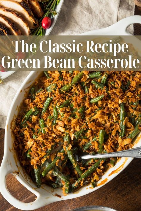 Get the classic recipe for Green Bean Casserole to complete your holiday table. This is the old fashioned recipe with cream of mushroom soup and canned green beans, all topped with those delicious crispy fried onions. Vegan Green Bean Recipes, Healthy Green Bean Casserole, Shallot Recipes, Classic Green Bean Casserole, Green Bean Casserole Easy, Easy Green Beans, Crispy Shallots, Greenbean Casserole Recipe, Freeze Greens