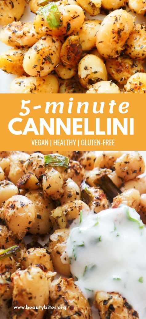 What To Make With White Beans, Meals With Cannellini Beans, Bean Sides Recipes, White Bean Lunch Ideas, White Cannellini Bean Recipes, Easy Cannellini Bean Recipes, Cannellini Beans And Rice, White Beans Vegan Recipes, Crispy Cannellini Beans