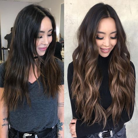 Before & After 😍 w/ @hairbylaurenn & 2 rows of 18 inch @habit.hand.tied.extensions | #btconeshot_extensions18 #btconeshot_collaboration18 Thick Hair Extensions, Hand Tied Extensions, Brown Hair Extensions, Hair Extensions Before And After, Brown Hair Shades, Black Hair Balayage, Nagellack Trends, Long Hair Extensions, Beautiful Hair Color