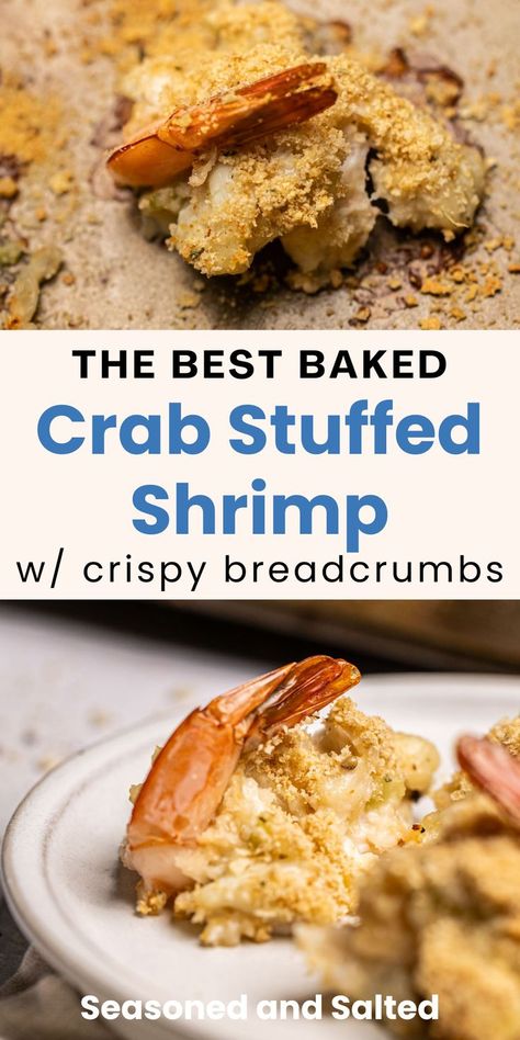 Growing up, my mom was famous for her easy baked shrimp recipe with crab stuffing, and now I’m sharing it with you! Jumbo shrimp, ritz crackers or breadcrumbs, and a delicious crabmeat stuffing! It's perfect for special occasions like Christmas Eve dinner or anniversary celebrations. It’s even better when served surf and turf style next to slow roasted beef tenderloin! Grab the lemon wedges and double this recipe – you’ll love it! Slow Roasted Beef Tenderloin, Crab Stuffing, Crabmeat Stuffing, Crab And Shrimp Recipe, Crab Risotto, Easy Baked Shrimp, Baked Stuffed Shrimp, Lobster Cake, Stuffed Shrimp