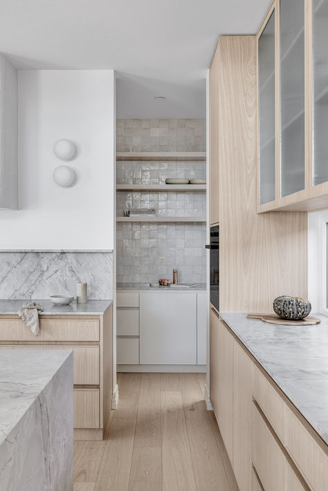 A pale european oak, infused with subtly grey and blue undertones - that’s Alta. Effortlessly elevating this kitchen with its sophisticated charm. #CompletelyKustom Oak Timber Flooring, Light Wood Cabinets, Kitchen Room Design, Kitchen Inspiration Design, Timber Flooring, House Flooring, Decoration Christmas, Wood Cabinets, The Palm