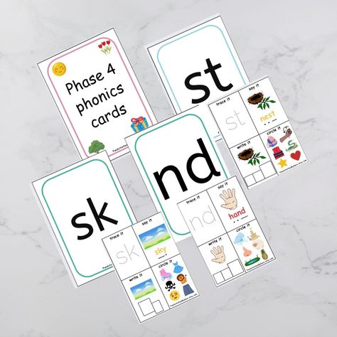 Phase 4 phonics cards Phase 4 Phonics, Phase 3 Phonics, Phase 2 Phonics, Phonics Cards, Learning Phonics, Phase 4, Reading Words, Letter Sounds, School Items