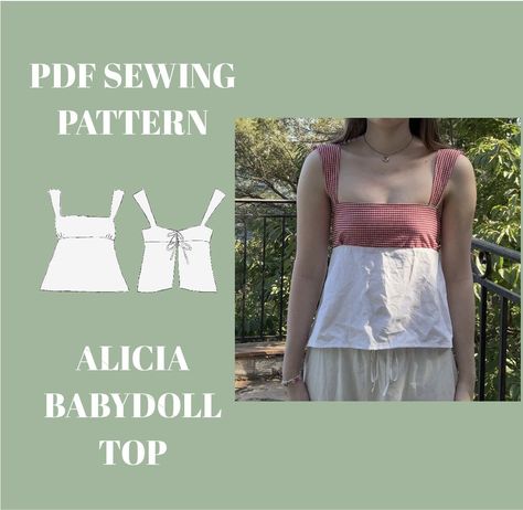 Alicia Babydoll Top | Cute summer top with bows | PDF Sewing pattern | Size XS-XXL | Video Tutorial included Babydoll Top Sewing Pattern Free, Babydoll Sewing Pattern, Babydoll Top Sewing Pattern, Diy Babydoll Top, Tank Top Sewing Pattern Free, Sewing Patterns Top, Summer Top Sewing Pattern, Babydoll Top Pattern, Babydoll Pattern