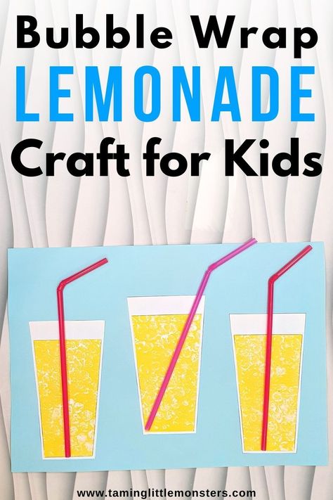 Bubble Wrap Lemonade Craft for Kids. A fun and easy summer craft for preschoolers and kindergarteners to make. #summer #artsandcrafts #preschool #kindergarten Lemonade Activity For Preschool, Preschool Lemonade Craft, Lemonade Crafts For Kids, Lemonade Crafts For Toddlers, Summer Season Activities For Preschool, Lemonade Crafts Preschool, Yellow Crafts Preschool, Summer Season Activity, Lemonade Craft