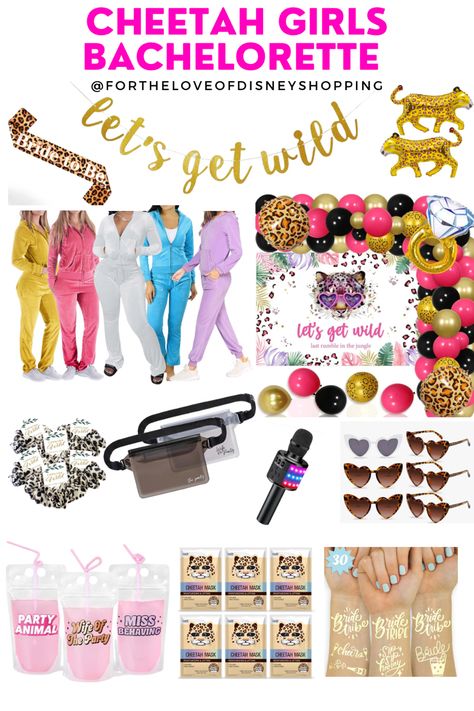 Cheetah girls inspired bachelorette. Cheetah party decor and favors Cheetah Girls Party, Amazon Bachelorette, Cheetah Bachelorette Party, Cheetah Girls Aesthetic, Cheetah Party, Girls Slumber Party, Bach Weekend, Disney Bachelorette, Disney Shopping