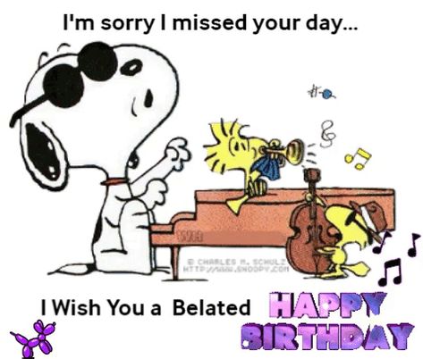 Snoopy, Woodstock and friend:  I'm sorry I missed your day...I wish you a Belated Happy Birthday via GIPHY  Joe Cool, music, birthday, celebrate Happy Birthday Piano, Wallpaper Snoopy, Woodstock Snoopy, Woodstock Music, Snoopy Birthday, Woodstock Peanuts, Playing The Piano, Piano Bar, Charlie Brown Snoopy