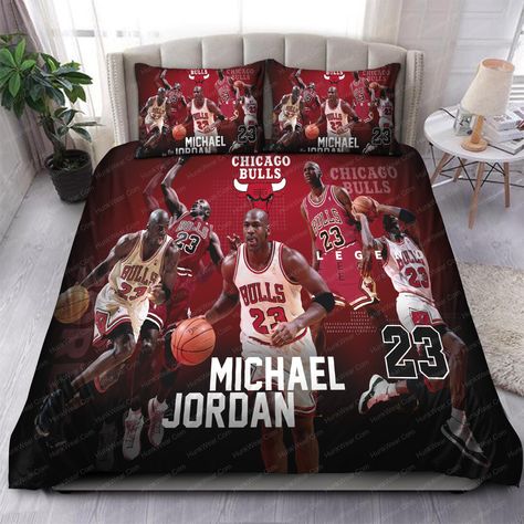 Jordan Bedroom, Basketball Theme Room, Basketball Bedding, House Shopping, Jordan Chicago, Michael Jordan Chicago Bulls, Soft Bedroom, Black Legends, Nba Chicago Bulls