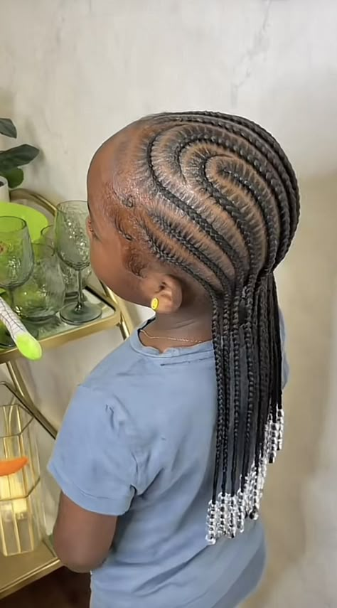 Kids Alicia Keys Braids, Kid Straight Back Braids, Alicia Keys Braids On Kids, Toddler Straight Back Braids, Kids Straight Back Braids, Kids Lemonade Braids With Beads, Braided Ponytail Kids, Kids Feed In Braids, Quick Kids Hairstyles Black