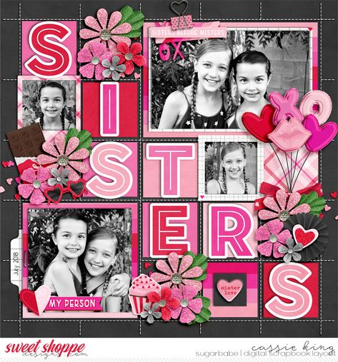 Family Pictures Scrapbook Ideas, Scrapbook Stamping Ideas, Mothers Day Scrapbook Ideas Layout, Sisters Scrapbook Layouts, Sisters Scrapbook Pages Ideas, Family Scrapbook Page Ideas, Sister Scrapbook Pages, Family Scrapbook Pages, Scrapbook Ideas Sisters