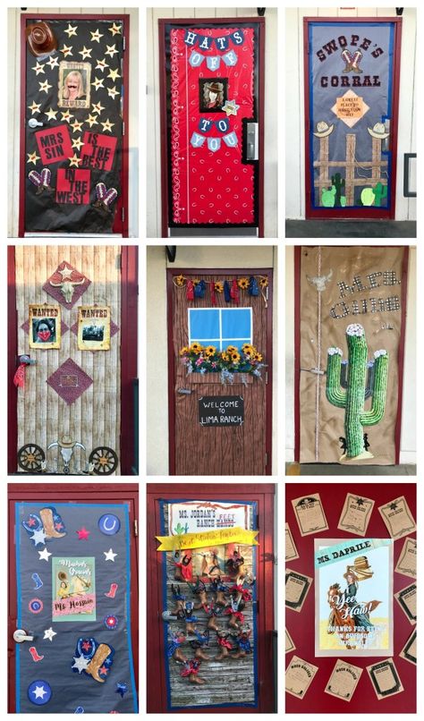 Teacher Appreciation Week - Wild West Style - Positively Stacey Wild West Classroom Theme, Western Bulletin Board Ideas, Teacher Appreciation Week Door, Teacher Appreciation Door Decorations, Western Classroom, Farm Classroom Theme, Teacher Door Decorations, Teacher Appreciation Themes, Teacher Appreciation Doors