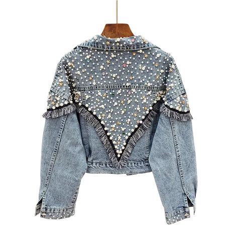 2024 New Mujer Spring Autumn Streetwear Denim Jacket Women Hand-studded Pearls Punk Tassel Veste Femme Loose Short Jeans Coats - AliExpress