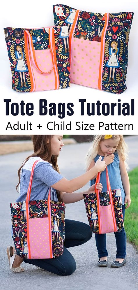 Tote Bags Tutorial - 2 Sizes Pattern Purse Free Pattern Sewing, Childs Purse Sewing Pattern Free, Kids Tote Bag Pattern Free, Diy Art Bag, Tote Sewing Pattern Free, Kids Purse Sewing Pattern, Kids Tote Bags Diy, Diy Bag Pattern, Kids Bags To Sew