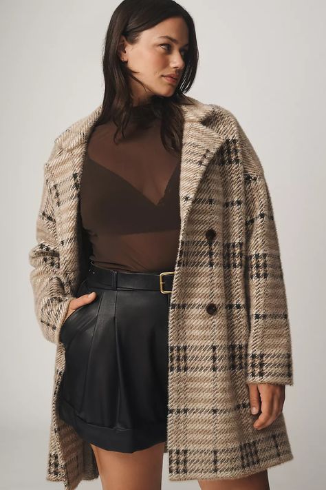 NVLT Eyelash Knit Plaid Coat | Anthropologie Plaid Winter Coat, Knit Plaid, Womens Wear Daily, Faux Fur Cropped Jacket, Plaid Coat, Classic Coats, Outfit Inspiration Fall, Mini Velvet Dress, Trendy Clothes For Women