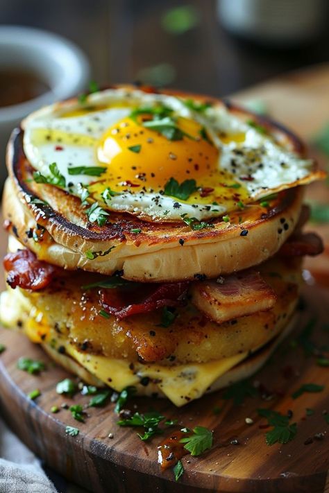 Brunch Ideas For Two People, Sandwich To Go, Creative Breakfast Ideas, Breakfast Burgers, Hangover Breakfast, Bakery Breakfast, Savoury Breakfast, Hangover Food, Bagel Breakfast Sandwich