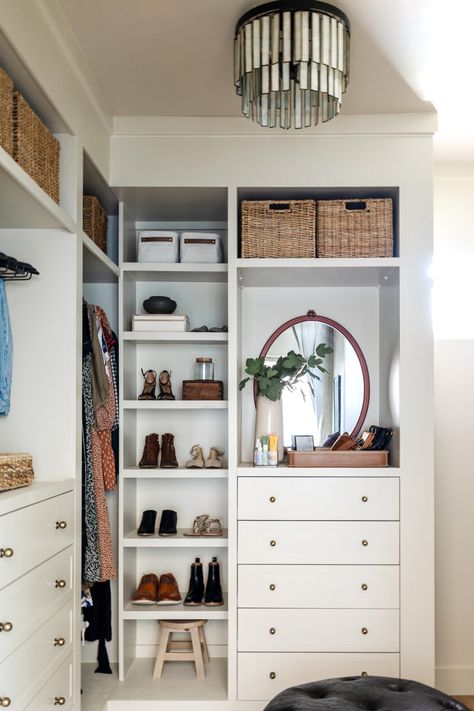 Our Closet is DONE! | Abbott Abode Wardrobe Big Dream Closets, Ideal Wardrobe Layout, Small Clothes Storage Ideas, Built In Reach In Closet, Open Wall Closet Ideas, Spare Closet Ideas, Open Door Closet Ideas, Ikea Bedroom Closet Ideas, Master Closet Cabinets