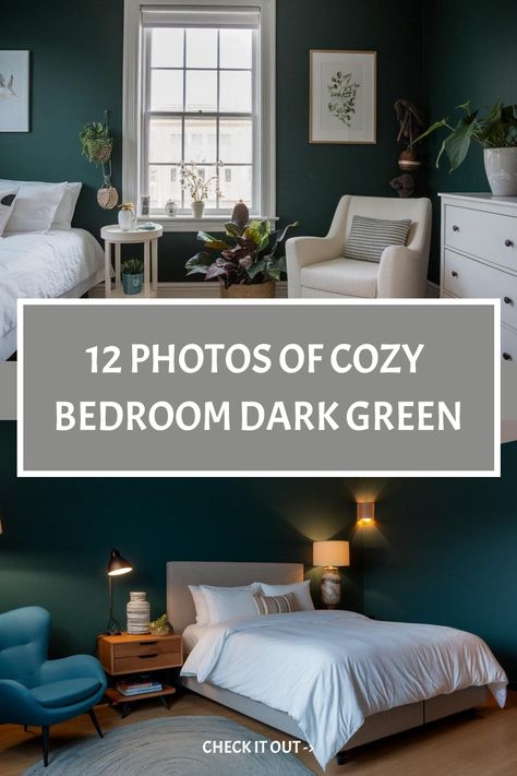 12 Photos of Cozy Bedroom Dark Green Cozy Bedroom Green Walls, Dark Green Wall Bedroom Ideas, Dark Green Small Bedroom, Dark Green Bedroom Paint, Dark Green And Cream Bedroom, Dark Green Walls Bedroom, Cozy Bedroom Dark, Bedroom Dark Green, Boys Car Bedroom