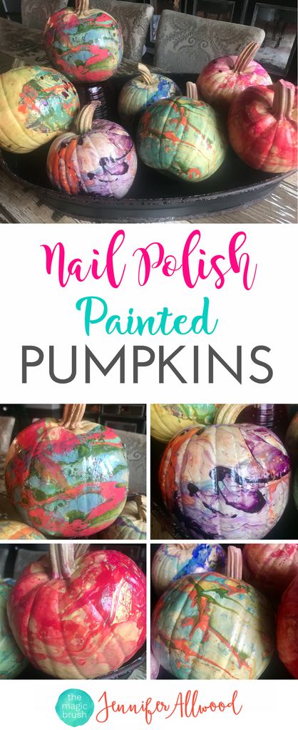 Nail Polish Pumpkins - Jennifer Allwood - Pumpkin Decorating Ideas - Painted Pumpkins - Marble Pumpkins - Colorful Pumpkins Jennifer Allwood, Colorful Pumpkins, Pumpkin Decorating Ideas, Nail Polish Painting, Decorate For Fall, Crazy Color, Fingernail Polish, Pumpkin Painting, Pumpkin Colors