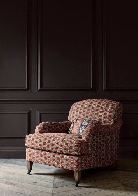 Cowtan & Tout Sofa Cumbed Design, Headboard Inspiration, Armchair Upholstery, Colefax And Fowler, Patterned Armchair, Headboard Styles, Design Library, Colorful World, Front Rooms