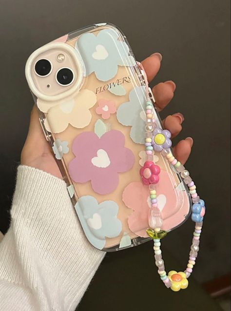 Sweet Lovely Tulip Flower Beaded Mobile Phone Charm Strap Women Fashion Phone Chain Phone Cover With Chain, Phone Chain Ideas, Phone Beads Chain, Phone Case With Charms, Phone Strap Aesthetic, Phone Charms Aesthetic, Mobile Charms, Phone Case Strap, Sparkly Phone Cases