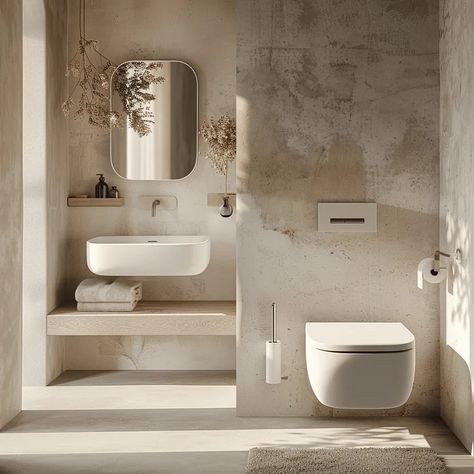 Toilet Next To Sink Bathroom, Toilet Next To Sink, Neutral Toilet, Natural Bathroom Design, Scandinavian Bathroom Design, Bathroom Toilet Decor, Natural Bathroom, Scandinavian Bathroom, Beige Bathroom