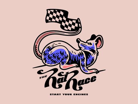 Race Illustration, Rat Logo, Sports Branding, River Rat, Sport Branding, Rat Race, Art Cars, Lettering Design, Rats