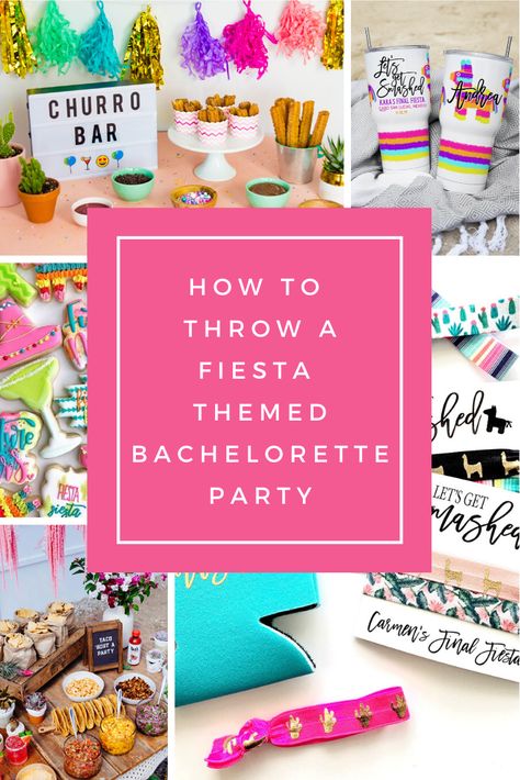 Grab the churros, tequila, and maracas cause it’s time for your final fiesta bachelorette! We LOVE decorating for final fiestas. We love the bright colors, fun music, and obviously the margaritas. This theme is one thats easy enough to put together but unique enough to make for some great photo op Final Fiesta Bachelorette Gift Bags, Fiesta Bachelorette Party Favors, Final Fiesta Decor, The Last Fiesta Bachelorette, Fiesta Bachelorette Party Decorations, Mexican Fiesta Bachelorette Party, Taco And Margarita Bridal Party, Tacos And Tequila Bachelorette Party, Bachelorette Tequila Theme