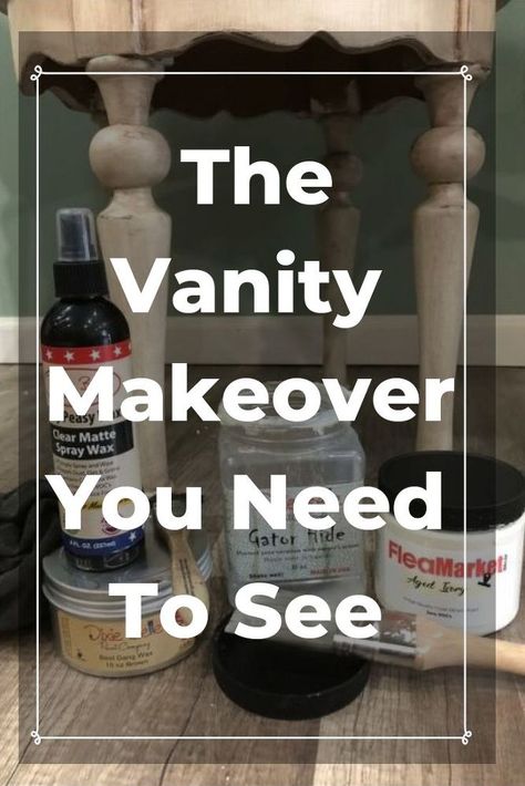 Give your thrift store second hand vanity a whole new farmhouse vintage glam look! This diy upcycle tutorial will give you confidence to transform your furniture with ease. #diy #diyhomedecor #furniture #furnitureupdate #upcycledfurniture #farmhouse #glamourous #farmhouse chic #vanity #makeover #hometalk Diy Vanity Painting Ideas, Redo Vanity Makeup, Old Vanity Makeover, Makeup Vanity Makeover, Antique Vanity Makeover, Painted Antique Vanity, Upcycled Vanity, Vintage Vanity Makeover, Refurbished Vanity