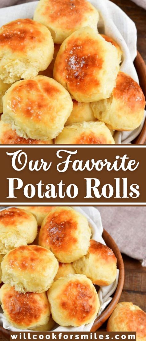 Potato Rolls are so soft, fluffy, and have the perfect amount of moisture. These dinner rolls are our family favorite because of their unbeatable texture. The secret? These rolls are actually made with mashed potatoes that create their signature moist and fluffy texture! Potato Yeast Bread Recipe, Light Fluffy Rolls, Potato Dinner Rolls, Potato Bread Recipe, Potato Rolls Recipe, Food Rocks, Carb Loading, Potato Rolls, Tasty Bread Recipe