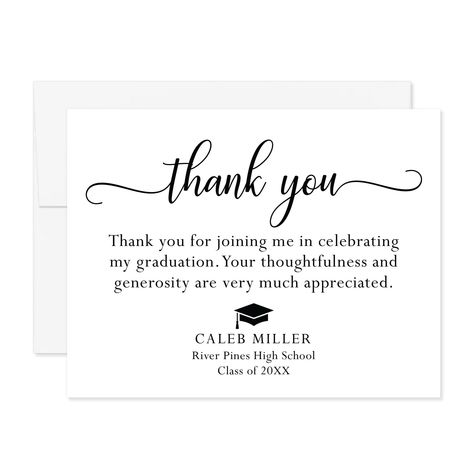 PRICES MAY VARY. Graduation Thank You Cards: 5.5x4.25" flat, black and white thank you notecards with envelopes. The back of the notecard will be blank white. Event-Worthy Paper: Our notecards are printed on 120 lb. white cover stock with a timeless eggshell texture. Matching white envelopes are included. Personalize It! - Enter the graduate's name, school, and graduation year, and select your desired number of notecards (minimum of 10) in the “Customize Now” section. Return address printing on Thank You Cards Graduation, Thank You Notes Graduation, Matching Fonts, Graduation Message, Football Ideas, Black And White Flats, Thanks Note, Senior Football, Graduation Money