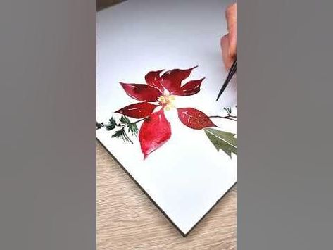 Easy Watercolor Poinsettia for Christmas - YouTube Watercolor Pointsetta Tutorial, Poinsettia Watercolor Paintings, Watercolor Poinsettia Tutorial, Christmas Watercolors Easy, Watercolour Poinsettia, Easy Watercolor Christmas Cards, Christmas Watercolor Ideas, Poinsettia Painting, Holly Watercolor