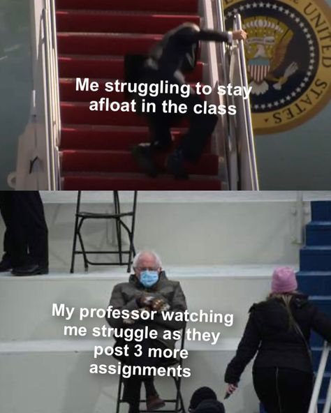 UofComedy • College Memes on Instagram: “Legendary combo _____________ #plane #stairs #staircase #falling #afloat #assignment #chair #sitting #collegememes #universitymemes…” Memes College Life, College Memes Funny Hilarious, Falling Down Stairs Meme Funny, Finals Meme, Common Memes, Academic Humor, Stairs Meme, College Life Humor, University Memes