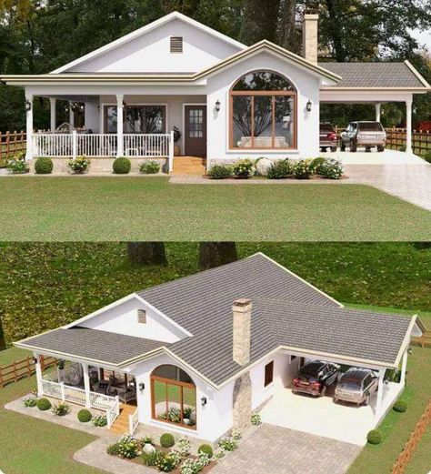 House Bungalow Design, L Shaped Houses Exterior, 3 Bedroom Bungalow House Plans, Front House Design, Small House Model, Dream House Design, Cottage House Designs, Single Garage, My Dream House