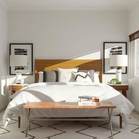 Whether you’re just looking into it for the first time or you’ve already decided it’s the style for you, read on for the top decor ideas for your mid-century modern bedroom. Midcentury Minimalist, Mcm Bedroom, Zen Bed, Minimal Bedroom Design, Mid Century Modern Bedroom Design, Bedroom Products, Cottage Bed, Mid Century Bedroom, Minimal Bedroom