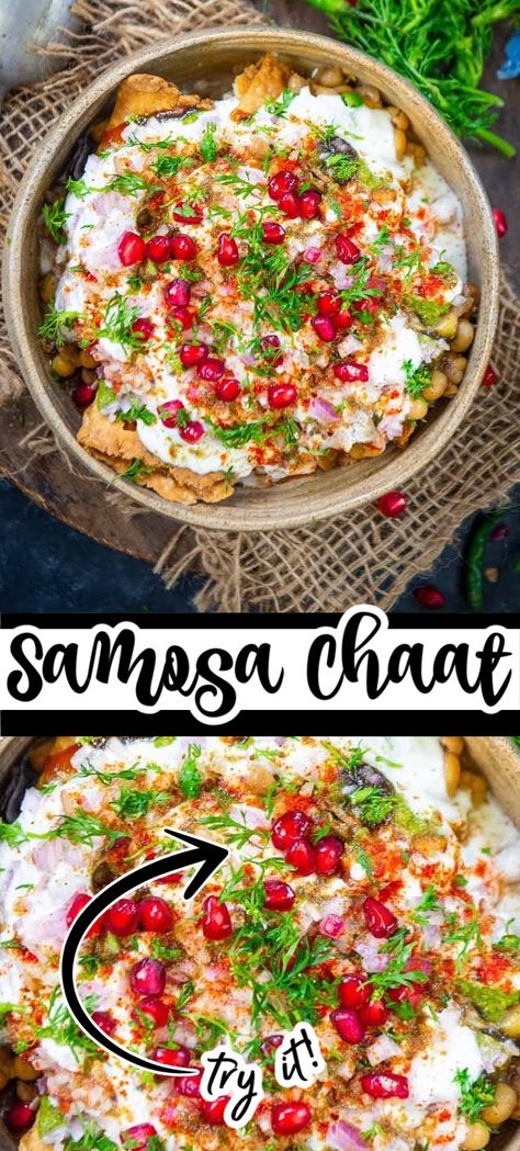 How To Make Chaat, Samosa Chatni Recipe, Indian Chaat Recipes Street Food, Indian Chats Recipes, Chaat Samosa, Samosa Chaat Recipe, Samosa Chat, Dahi Papdi Chaat, Papri Chaat