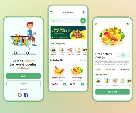 Grocery Shop Mobile App UI Design | Grocery Store by MD MASUD RANA Grocery App Ui Design, Groceries Store, Fruit And Veg Market, Grocery Website, Grocery Shopping App, Mobile App Ui Design, Grocery Delivery App, Digital Product Design, App Inspiration