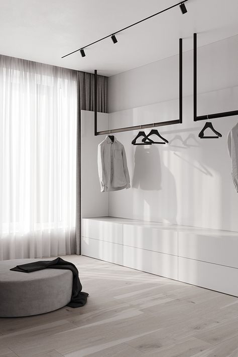 Apartment in Kyiv :: Behance Closet For Men, Front Door Transformation, Door Transformation, Minimal Closet, Kampar, Dressing Room Closet, Walking Closet, Walk In Closet Design, Minimalist Closet