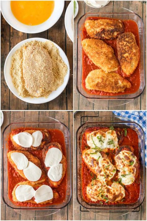 Chicken Parm For One, Chicken Parmesan In The Oven, Oven Chicken Parmesan Recipe Easy, Parmesan Crusted Chicken With Marinara, White Chicken Parmesan Recipe, Make Ahead Chicken Parmesan Recipe, Chicken Parmesan Breading Recipe, Chi Ken Parmesan, No Fry Chicken Parmesan