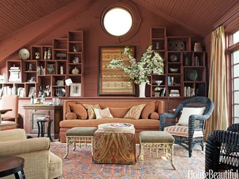 a collection of ideas for decorating two story walls... Fall Color Schemes, Room Cozy, Foyer Decorating, Charming House, Contemporary Room, Red Rooms, Cozy Decor, Vaulted Ceiling, A Living Room