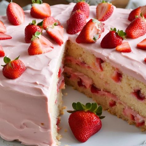 Boxed Strawberry Cake Recipe || Bake It Quick - Bakery Cooks French Vanilla Cake Recipe, Jam Cake Recipe, Hello Cake, Delicious Strawberry Cake, Strawberry Cake Recipe, French Vanilla Cake, Butter Carrots, Strawberry Butter, Strawberry Cake Mix