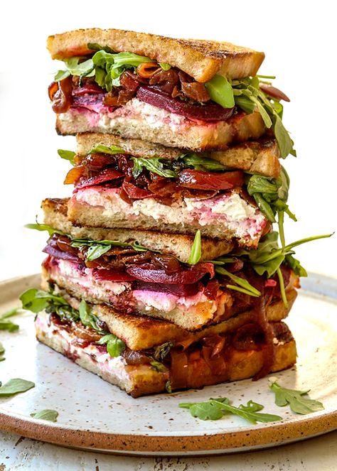 Special Grilled Cheese Sandwich Recipes, Beet Grilled Cheese, Gourmet Toasted Sandwiches, Unique Grilled Cheese Recipes, Beet Sandwich, Veggie Grilled Cheese, Grilled Beets, Gourmet Grilled Cheese Sandwich, Toasted Sandwiches