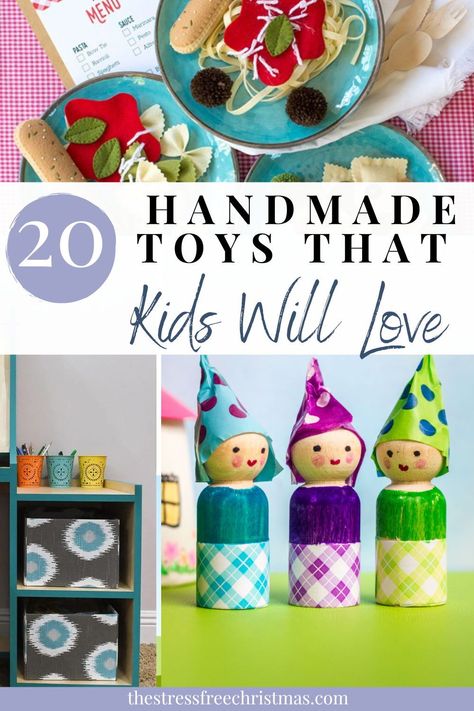 These handmade toys are perfect for Christmas, Easter, Birthdays, and any holidays you like to give gifts. They are toys that kids will cherish forever. Check out this roundup of 20 amazing DIY projects that will keep your children entertained for hours on end! Diy Gift For Kids Christmas, Diy Christmas Gifts For Preschoolers, Frugal Fun For Boys, Diy Crinkle Toy, Kids Christmas Diy Gifts, Diy Christmas Gifts To Give Kids, Diy Gifts For Preschoolers, Diy Christmas Gifts For Children, Kid Handmade Christmas Gifts