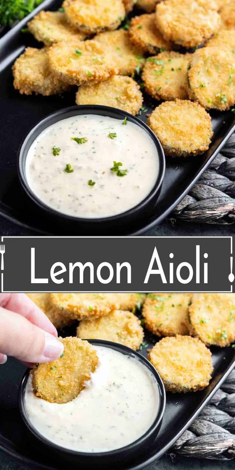 Indulge in creamy, tangy, Lemon Aioli Sauce! Elevate your dishes with this zesty, creamy condiment. Made with fresh lemon juice and garlic, it's a perfect companion for seafood, salads, sandwiches, and more. Unlock a burst of flavor in every bite! Lemon Garlic Aoli Recipe Easy, Lemon Aioli Sauce, Easy Garlic Aioli Recipes, Lemon Garlic Aioli Dipping Sauces, Garlic Mayo Aioli, Garlic Aioli Sandwich, Aioli Sauce Recipe, Seafood Salads, Lemon Aioli