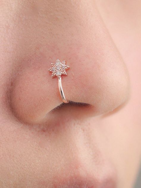 Rose Gold  Collar  Copper  Nose Ring Embellished   Women's Fashion Jewelry Nose Piercing Women, Star Nose Ring, Piercing Women, Rose Gold Nose Ring, Gold Nose Ring, Ring Piercing, Gold Nose Rings, Gold Collar, Star Decorations